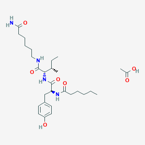 molecular formula C29H48N4O7 B8088241 N-((S)-1-(((2S,3S)-1-((6-Amino-6-oxohexyl)amino)-3-methyl-1-oxopentan-2-yl)amino)-3-(4-hydroxyphenyl)-1-oxopropan-2-yl)hexanamide acetate 