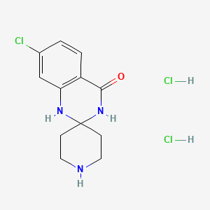 molecular formula C12H16Cl3N3O B8088307 7-Chlorospiro[1,3-dihydroquinazoline-2,4'-piperidine]-4-one;dihydrochloride 