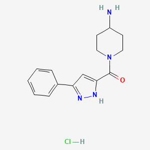 molecular formula C15H19ClN4O B8088640 (4-Aminopiperidin-1-yl)(3-phenyl-1H-pyrazol-5-yl)methanone HCl 