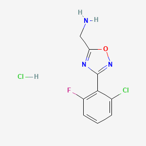 molecular formula C9H8Cl2FN3O B8088643 1-[3-(2-Chloro-6-fluorophenyl)-1,2,4-oxadiazol-5-yl]methanamine hydrochloride 
