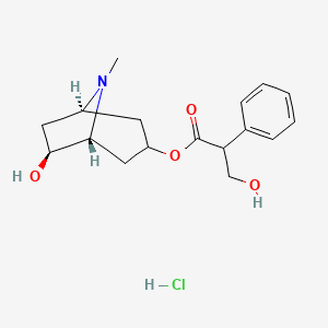molecular formula C17H24ClNO4 B8088698 [(1R,5R,6S)-6-hydroxy-8-methyl-8-azabicyclo[3.2.1]octan-3-yl] 3-hydroxy-2-phenylpropanoate;hydrochloride 