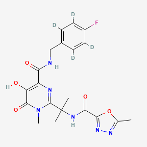 molecular formula C20H21FN6O5 B8088712 N-[2-[5-hydroxy-1-methyl-6-oxo-4-[(2,3,5,6-tetradeuterio-4-fluorophenyl)methylcarbamoyl]pyrimidin-2-yl]propan-2-yl]-5-methyl-1,3,4-oxadiazole-2-carboxamide 