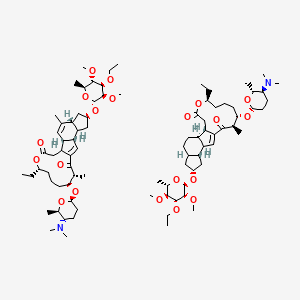molecular formula C85H138N2O20 B8088743 (1S,2S,5R,7S,9S,10S,14R,15S,19S)-15-[(2R,5S,6R)-5-(dimethylamino)-6-methyloxan-2-yl]oxy-7-[(2R,3R,4R,5S,6S)-4-ethoxy-3,5-dimethoxy-6-methyloxan-2-yl]oxy-19-ethyl-4,14-dimethyl-20-oxatetracyclo[10.10.0.02,10.05,9]docosa-3,11-diene-13,21-dione;(1S,2R,5R,7R,9R,10S,14R,15S,19S)-15-[(2R,5S,6R)-5-(dimethylamino)-6-methyloxan-2-yl]oxy-7-[(2R,3R,4R,5S,6S)-4-ethoxy-3,5-dimethoxy-6-methyloxan-2-yl]oxy-19-ethyl-14-methyl-20-oxatetracyclo[10.10.0.02,10.05,9]docos-11-ene-13,21-dione 