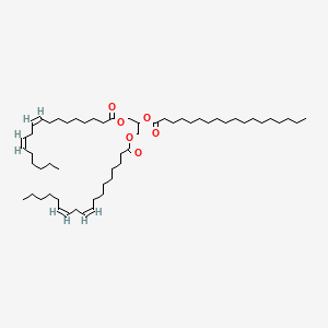 molecular formula C57H102O6 B8088799 9,12-Octadecadienoic acid, 1,1'-[2-[(1-oxooctadecyl)oxy]-1,3-propanediyl] ester 