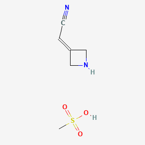 molecular formula C6H10N2O3S B8088963 2-(Azetidin-3-ylidene)acetonitrile; methanesulfonic acid 