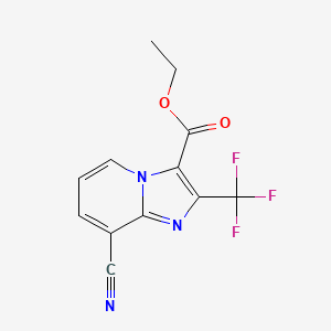 molecular formula C12H8F3N3O2 B8089139 Ethyl 8-cyano-2-(trifluoromethyl)imidazo[1,2-a]pyridine-3-carboxylate 