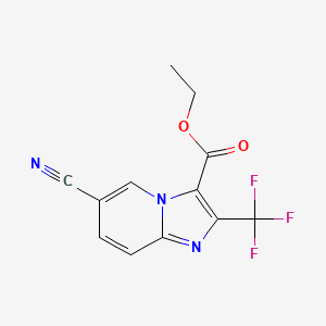 molecular formula C12H8F3N3O2 B8089146 Ethyl 6-cyano-2-(trifluoromethyl)imidazo[1,2-a]pyridine-3-carboxylate 