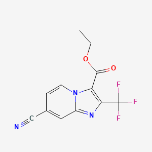 molecular formula C12H8F3N3O2 B8089176 Ethyl 7-cyano-2-(trifluoromethyl)imidazo[1,2-a]pyridine-3-carboxylate 