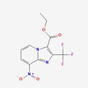 molecular formula C11H8F3N3O4 B8089180 Ethyl 8-nitro-2-(trifluoromethyl)imidazo[1,2-a]pyridine-3-carboxylate 
