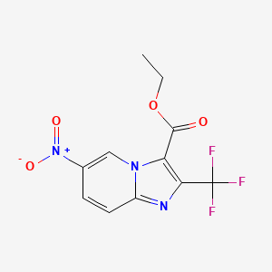 molecular formula C11H8F3N3O4 B8089185 Ethyl 6-nitro-2-(trifluoromethyl)imidazo[1,2-a]pyridine-3-carboxylate 