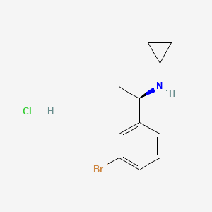 molecular formula C11H15BrClN B8089262 N-[(1R)-1-(3-bromophenyl)ethyl]cyclopropanamine;hydrochloride 