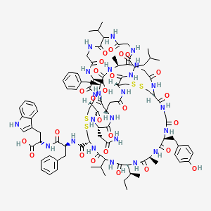 molecular formula C97H131N23O26S4 B8089298 N(1)Cys(2)-DL-Leu-Gly-DL-Val-Gly-Ser-Cys(3)-Asn-Asp(1)-Phe-Ala-Gly-Cys(2)-Gly-Tyr-Ala-Ile-DL-Val-Cys(3)-Phe-Trp-OH 
