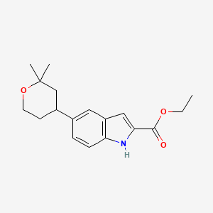 molecular formula C18H23NO3 B8089407 Ethyl 5-(2,2-dimethyltetrahydro-2H-pyran-4-yl)-1H-indole-2-carboxylate 