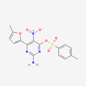 molecular formula C16H14N4O6S B8089531 2-Amino-6-(5-methylfuran-2-yl)-5-nitropyrimidin-4-yl 4-methylbenzenesulfonate 