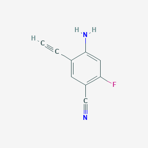 molecular formula C9H5FN2 B8089541 4-Amino-5-ethynyl-2-fluorobenzonitrile 