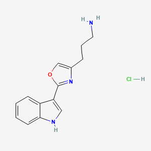 molecular formula C14H16ClN3O B8089733 3-(2-(1H-indol-3-yl)oxazol-4-yl)propan-1-amine hydrochloride 