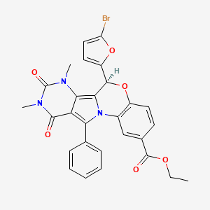 molecular formula C28H22BrN3O6 B8089763 (S)-Ethyl 6-(5-bromofuran-2-yl)-7,9-dimethyl-8,10-dioxo-11-phenyl-7,8,9,10-tetrahydro-6H-benzo[b]pyrimido[4',5':3,4]pyrrolo[1,2-d][1,4]oxazine-2-carboxylate 