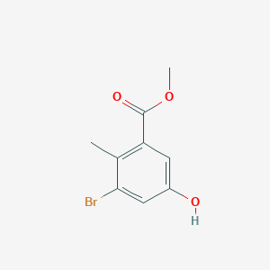 molecular formula C9H9BrO3 B8089855 Methyl 3-bromo-5-hydroxy-2-methylbenzoate 