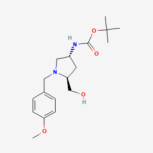 molecular formula C18H28N2O4 B8089878 tert-Butyl ((3R,5S)-5-(hydroxymethyl)-1-(4-methoxybenzyl)pyrrolidin-3-yl)carbamate 