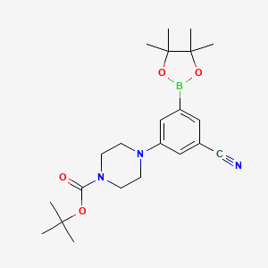 molecular formula C22H32BN3O4 B8089960 Tert-butyl 4-(3-cyano-5-(4,4,5,5-tetramethyl-1,3,2-dioxaborolan-2-yl)phenyl)piperazine-1-carboxylate 