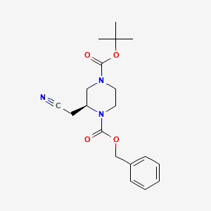 molecular formula C19H25N3O4 B8089974 1-Benzyl 4-(tert-butyl) (S)-2-(cyanomethyl)piperazine-1,4-dicarboxylate 