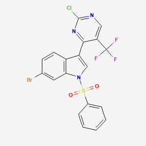 molecular formula C19H10BrClF3N3O2S B8090225 6-Bromo-3-(2-chloro-5-(trifluoromethyl)pyrimidin-4-yl)-1-(phenylsulfonyl)-1H-indole 