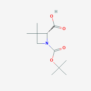 molecular formula C11H19NO4 B8090338 (2R)-1-[(tert-butoxy)carbonyl]-3,3-dimethylazetidine-2-carboxylic acid 