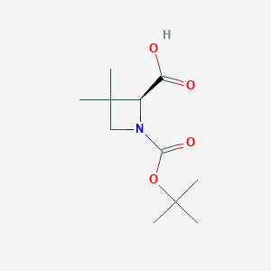 molecular formula C11H19NO4 B8090343 (2S)-1-[(tert-butoxy)carbonyl]-3,3-dimethylazetidine-2-carboxylic acid 