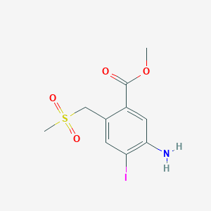 molecular formula C10H12INO4S B8090458 Methyl 5-amino-4-iodo-2-((methylsulfonyl)methyl)benzoate 