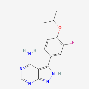 molecular formula C14H14FN5O B8090566 1H-Pyrazolo[3,4-d]pyrimidin-4-amine, 3-[3-fluoro-4-(1-methylethoxy)phenyl]- 
