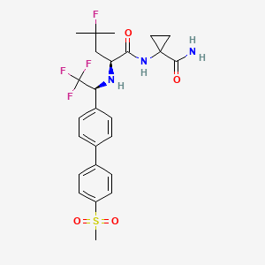 molecular formula C25H29F4N3O4S B8090839 1-((S)-4-fluoro-4-methyl-2-((S)-2,2,2-trifluoro-1-(4'-(methylsulfonyl)biphenyl-4-yl)ethylamino)pentanamido)cyclopropanecarboxamide 