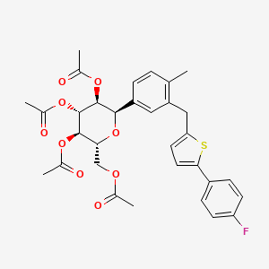 molecular formula C32H33FO9S B8090870 (2R,3R,4R,5S,6R)-2-(acetoxymethyl)-6-(3-((5-(4-fluorophenyl)thiophen-2-yl)methyl)-4-methylphenyl)tetrahydro-2H-pyran-3,4,5-triyl triacetate 