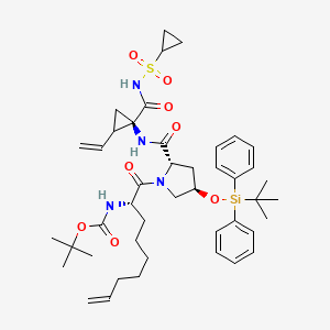 molecular formula C44H62N4O8SSi B8090886 tert-butyl N-[(2S)-1-[(2S,4R)-4-[tert-butyl(diphenyl)silyl]oxy-2-[[(1R)-1-(cyclopropylsulfonylcarbamoyl)-2-ethenylcyclopropyl]carbamoyl]pyrrolidin-1-yl]-1-oxonon-8-en-2-yl]carbamate 