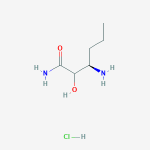 molecular formula C6H15ClN2O2 B8090893 (3R)-3-amino-2-hydroxyhexanamide hydrochloride 