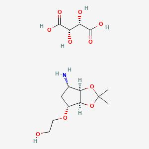 molecular formula C14H25NO10 B8091097 2-(((3aS,4R,6S,6aR)-6-amino-2,2-dimethyltetrahydro-3aH-cyclopenta[d][1,3]dioxol-4-yl)oxy)ethanol (2S,3S)-2,3-dihydroxysuccinate 