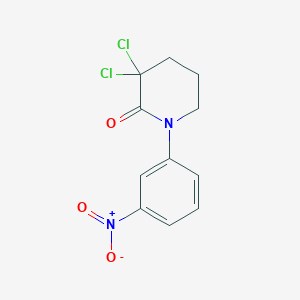 molecular formula C11H10Cl2N2O3 B8091162 3,3-Dichloro-1-(3-nitrophenyl)piperidin-2-one 