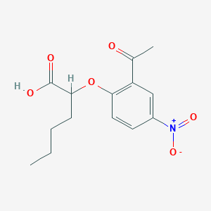 molecular formula C14H17NO6 B8091228 2-(2-Acetyl-4-nitrophenoxy)hexanoic acid 