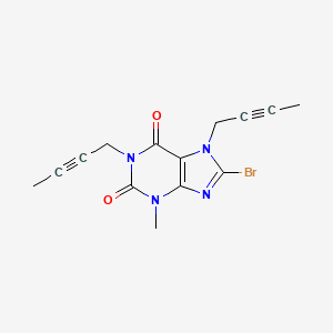 molecular formula C14H13BrN4O2 B8091241 8-bromo-1,7-di(but-2-yn-1-yl)-3-methyl-1H-purine-2,6(3H,7H)-dione 
