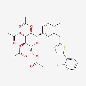 molecular formula C32H33FO9S B8091270 (2R,3R,4R,5S,6S)-2-(acetoxymethyl)-6-(3-((5-(2-fluorophenyl)thiophen-2-yl)methyl)-4-methylphenyl)tetrahydro-2H-pyran-3,4,5-triyl triacetate 