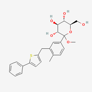 molecular formula C25H28O6S B8091299 (3R,4S,5S,6R)-6-(hydroxymethyl)-2-methoxy-2-(4-methyl-3-((5-phenylthiophen-2-yl)methyl)phenyl)tetrahydro-2H-pyran-3,4,5-triol 