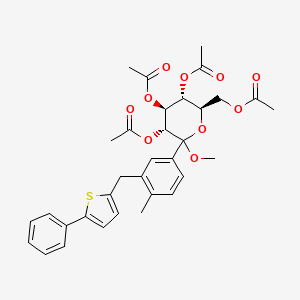 molecular formula C33H36O10S B8091302 (3R,4S,5R,6R)-6-(acetoxymethyl)-2-methoxy-2-(4-methyl-3-((5-phenylthiophen-2-yl)methyl)phenyl)tetrahydro-2H-pyran-3,4,5-triyl triacetate 