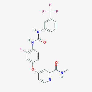 molecular formula C21H16F4N4O3 B8091326 4-(3-fluoro-4-(3-(3-(trifluoromethyl)phenyl)ureido)phenoxy)-N-methylpicolinamide 