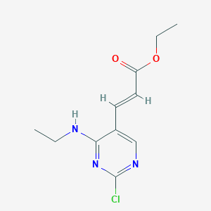molecular formula C11H14ClN3O2 B8091370 (E)-ethyl 3-(2-chloro-4-(ethylamino)pyrimidin-5-yl)acrylate 