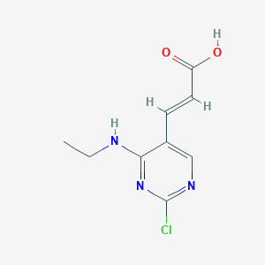 molecular formula C9H10ClN3O2 B8091374 (E)-3-(2-chloro-4-(ethylamino)pyrimidin-5-yl)acrylic acid 