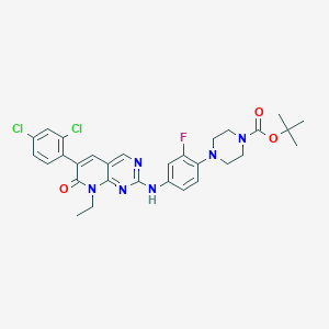 molecular formula C30H31Cl2FN6O3 B8091379 Tert-butyl 4-(4-((6-(2,4-dichlorophenyl)-8-ethyl-7-oxo-7,8-dihydropyrido[2,3-d]pyrimidin-2-yl)amino)-2-fluorophenyl)piperazine-1-carboxylate 