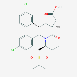 molecular formula C28H35Cl2NO5S B8091423 2-[(3S,5S)-5-(3-chlorophenyl)-6-(4-chlorophenyl)-3-methyl-1-[(2S)-3-methyl-1-propan-2-ylsulfonylbutan-2-yl]-2-oxopiperidin-3-yl]acetic acid 
