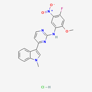 molecular formula C20H17ClFN5O3 B8091456 N-(4-fluoro-2-methoxy-5-nitrophenyl)-4-(1-methyl-1H-indol-3-yl)pyrimidin-2-amine hydrochloride 