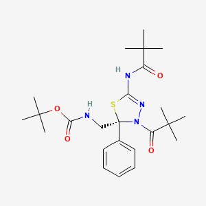 molecular formula C24H36N4O4S B8091578 tert-Butyl (S)-((2-phenyl-5-pivalamido-3-pivaloyl-2,3-dihydro-1,3,4-thiadiazol-2-yl)methyl)carbamate 