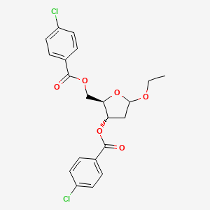 molecular formula C21H20Cl2O6 B8091595 ((2R,3S)-3-((4-chlorobenzoyl)oxy)-5-ethoxytetrahydrofuran-2-yl)methyl 4-chlorobenzoate 