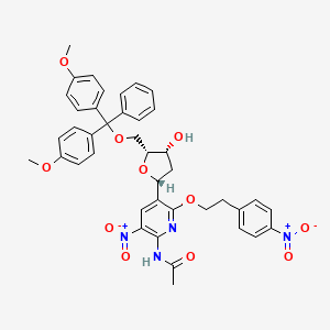 molecular formula C41H40N4O11 B8091683 N-(5-((2R,4R,5R)-5-((bis(4-methoxyphenyl)(phenyl)methoxy)methyl)-4-hydroxytetrahydrofuran-2-yl)-3-nitro-6-(4-nitrophenethoxy)pyridin-2-yl)acetamide 